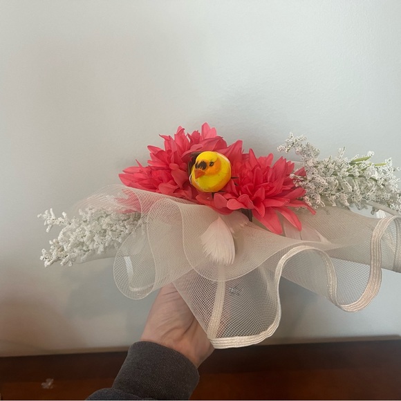 Custom off white & pink floral bird Kentucky Derby Fascinator - Picture 8 of 9